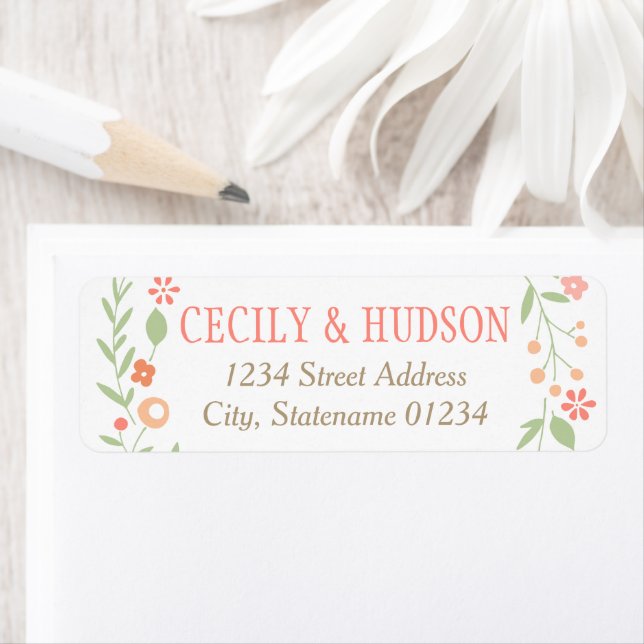 Whimsical Coral Wildflower Wedding Address (Insitu)