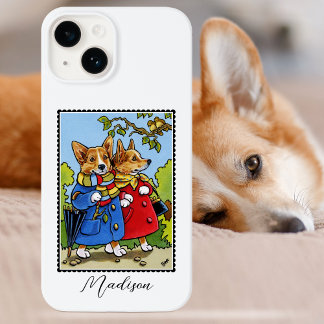 Whimsical Corgi Dog Illustration Custom Name iPhone 14 Case