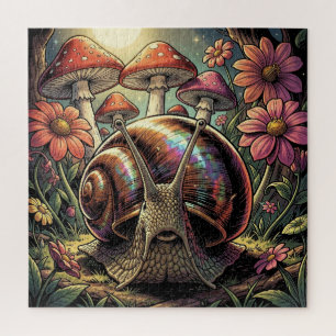Whimsical Cosmic Snail & Mushroom Garden   Jigsaw Puzzle