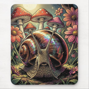 Whimsical Cosmic Snail & Mushroom Garden   Mouse Pad