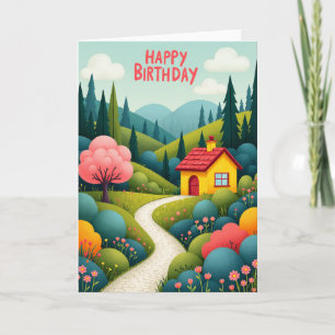 Whimsical Cottage Birthday Card