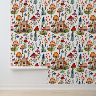 Whimsical Cottage Core Village Wallpaper