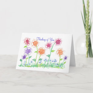 Whimsical Cottage Flowers Thinking of You Card