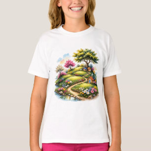 Whimsical Cottage Garden Landscape Art T-Shirt