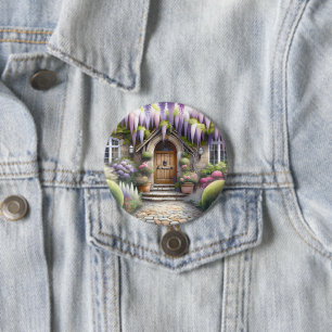Whimsical Cottage Garden Pathway 3 Inch Round Button