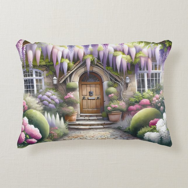 Whimsical Cottage Garden Pathway Accent Pillow (Front)