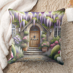 Whimsical Cottage Garden Pathway Throw Pillow
