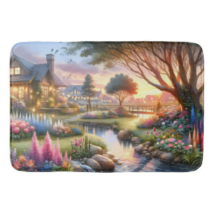 Whimsical Cottage Garden Sunset Bath Mat