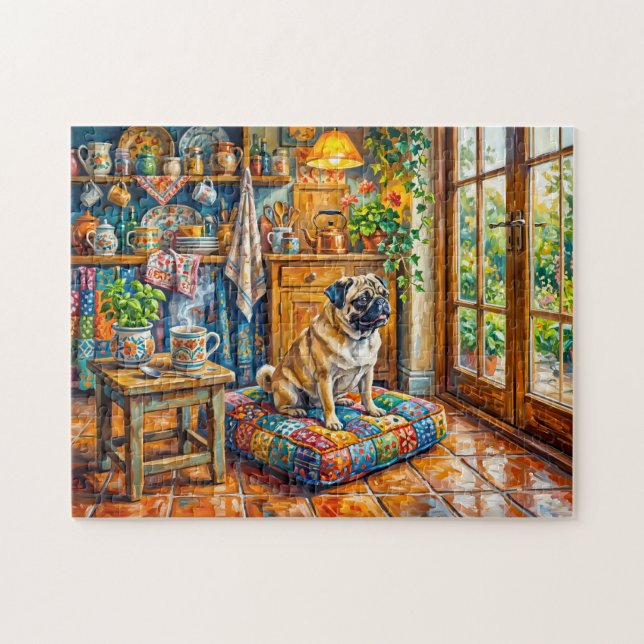 Whimsical Cottage Kitchen Window Mops Illustration Jigsaw Puzzle (Horizontal)
