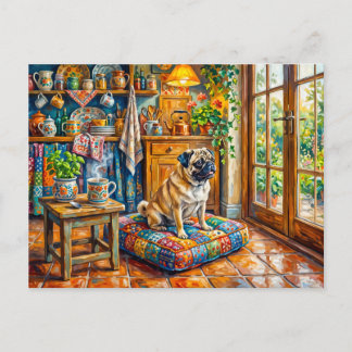 Whimsical Cottage Kitchen Window Mops Illustration Postcard