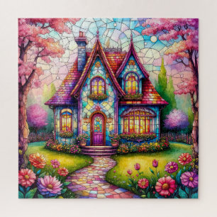 Whimsical Cottage With Vibrant Flower Garden Jigsaw Puzzle