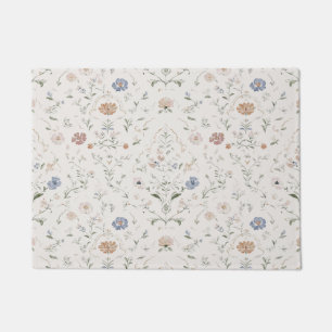 Whimsical Cottagecore Beige Watercolor Wildflower Doormat