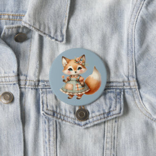 Whimsical Cottagecore Floral Pastel Fox 3 Inch Round Button