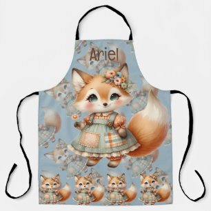 Whimsical Cottagecore Floral Pastel Fox Apron