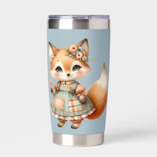 Whimsical Cottagecore Floral Pastel Fox  Insulated Tumbler