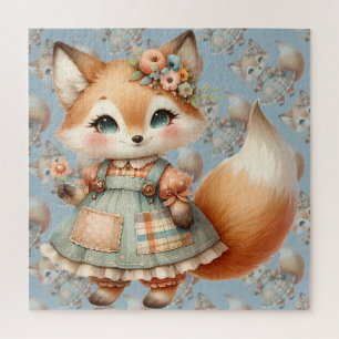 Whimsical Cottagecore Floral Pastel Fox Jigsaw Puzzle