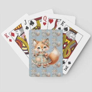 Whimsical Cottagecore Floral Pastel Fox Playing Cards