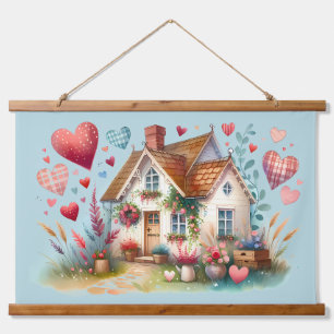 Whimsical Cottagecore Heart House Art Hanging Tapestry