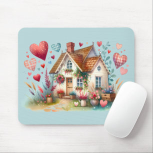 Whimsical Cottagecore Heart House Art Mouse Pad