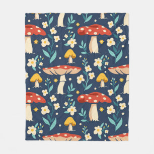 Whimsical Cottagecore Mushroom & Wildflower Seamle Fleece Blanket