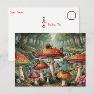 Whimsical Cottagecore Mushrooms Forest Scene Postcard