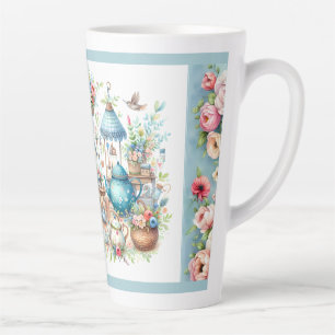 Whimsical Cottagecore Tea Garden Scene Latte Mug