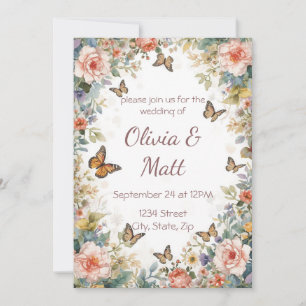 Whimsical Cottagecore Wildflower Butterfly Wedding Invitation