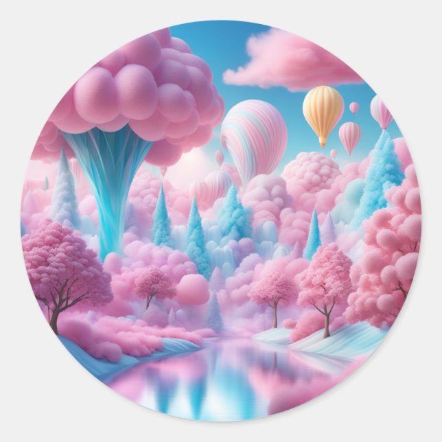 Whimsical cotton candy  classic round sticker (Front)