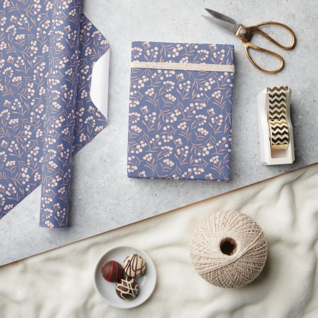 Whimsical Cotton Flower Blue Wrapping Paper (Crafts)