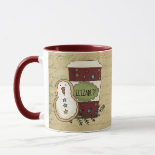 Whimsical Country Festive Snowman Cookie w/Coffee Mug