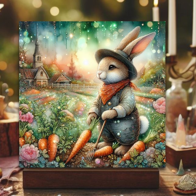 Whimsical Country Gardener Bunny Easter Holiday Card (Creator Uploaded)
