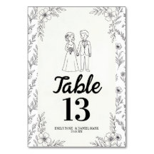 Whimsical Couple Illustration Wedding Table Number