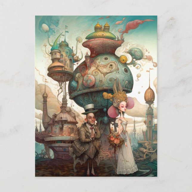 Whimsical Couple Scene Surreal Postcard (Front)