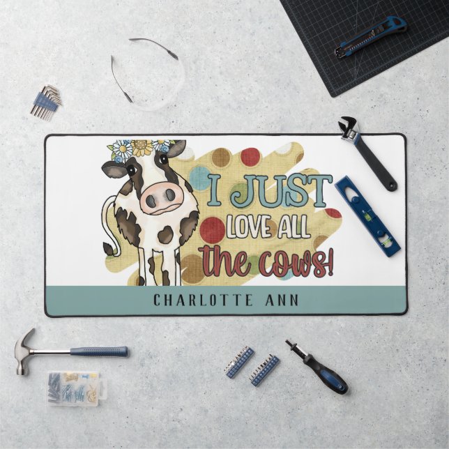 Whimsical Cow Farmhouse Personalized  Desk Mat (Workstation)