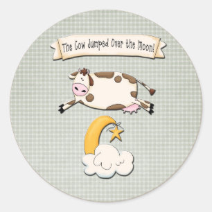 Whimsical Cow Jumped Over the Moon Classic Round Sticker