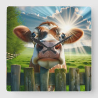 Whimsical Cow Peering Over Fence