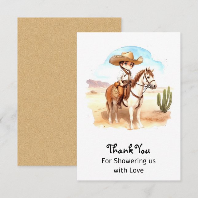 Whimsical Cowboy Adventure Baby Shower Thank You Card (Front/Back)
