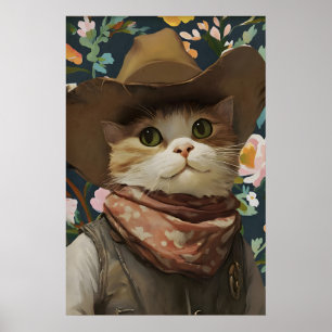 Whimsical Cowboy Cat Art Print Western-Themed Wall