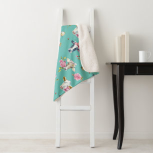Whimsical Cows and Clover Pattern   Sherpa Blanket