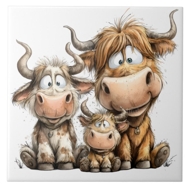 Whimsical cows tile (Front)