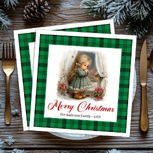 Whimsical Cozy Holiday Scene Family Name Napkins
