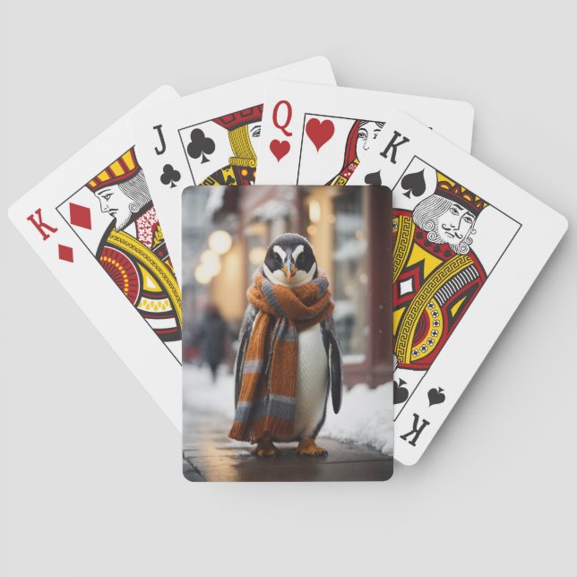 Whimsical Cozy Penguin Snowy Winter Playing Cards (Back)