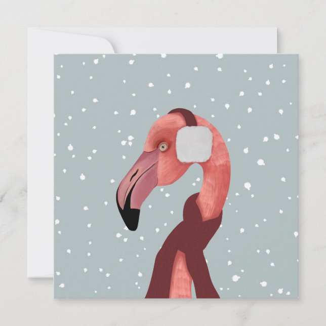 Whimsical Cozy Winter Flamingo With Scarf  (Front)