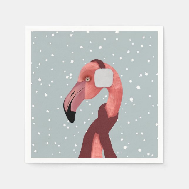 Whimsical Cozy Winter Flamingo With Scarf  Napkin (Front)