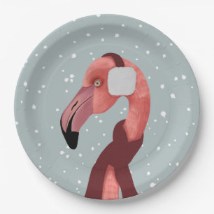 Whimsical Cozy Winter Flamingo With Scarf Paper Plate