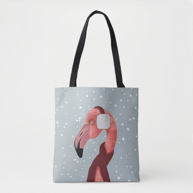 Whimsical Cozy Winter Flamingo With Scarf  Tote Bag (Front)