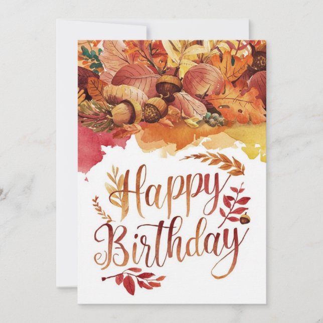 Whimsical Cozy Woodland Autumn Fall Happy Birthday Card (Front)