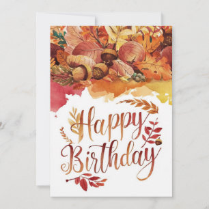 Whimsical Cozy Woodland Autumn Fall Happy Birthday Card