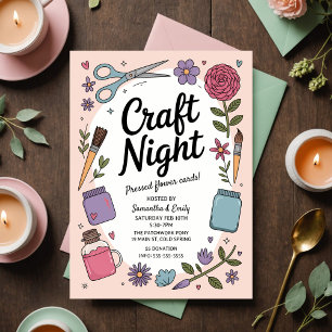 Whimsical Craft Night Fun Scissors Paint Flowers Postcard