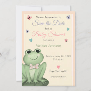 Whimsical Cream Blush Frog Baby Shower Invitation